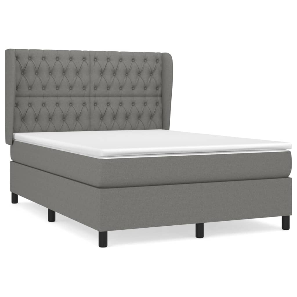 Box Spring Bed with Mattress Dark Gray 140 x 190 cm Fabric