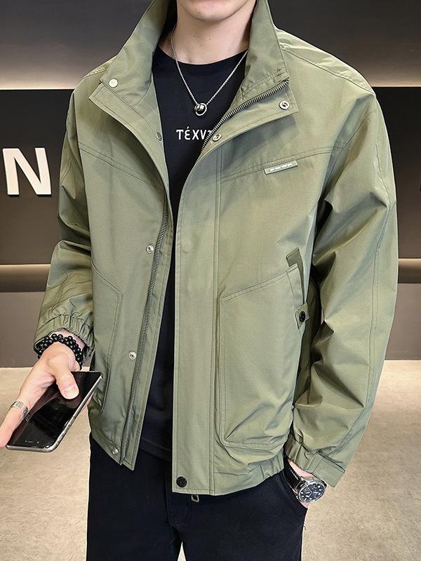 2025 autumn new high-end jacket men's woven splicing on clothes trend versatile spring and autumn stand-up collar jacket men