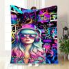 "80er Jahre Neon Musikfestival Kopfhörer Damen Hoodie" Decke Flanell Überwurfdecke für Sofa, Bett, Reisen, Camping, Büro