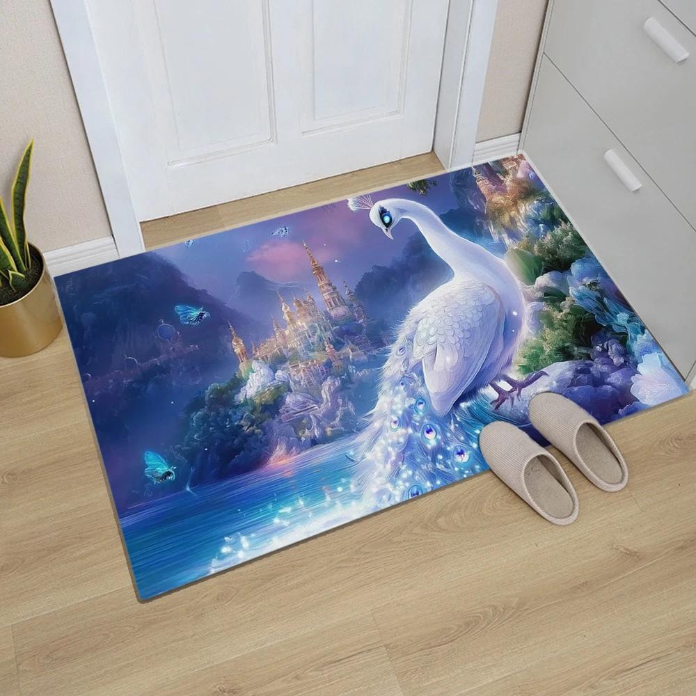 Peacock Printed Kitchen Carpet Living Room Dining Room Laundry Floor Mat Bath Balcony Hallway Non-slip Door Mat