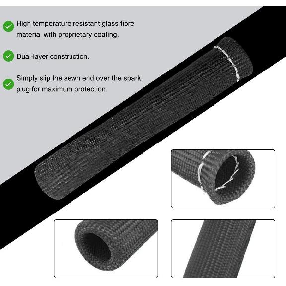 8 PCS Spark Plug Wire Protector Sleeve, 6 Inches Glass Fiber Automotive Black