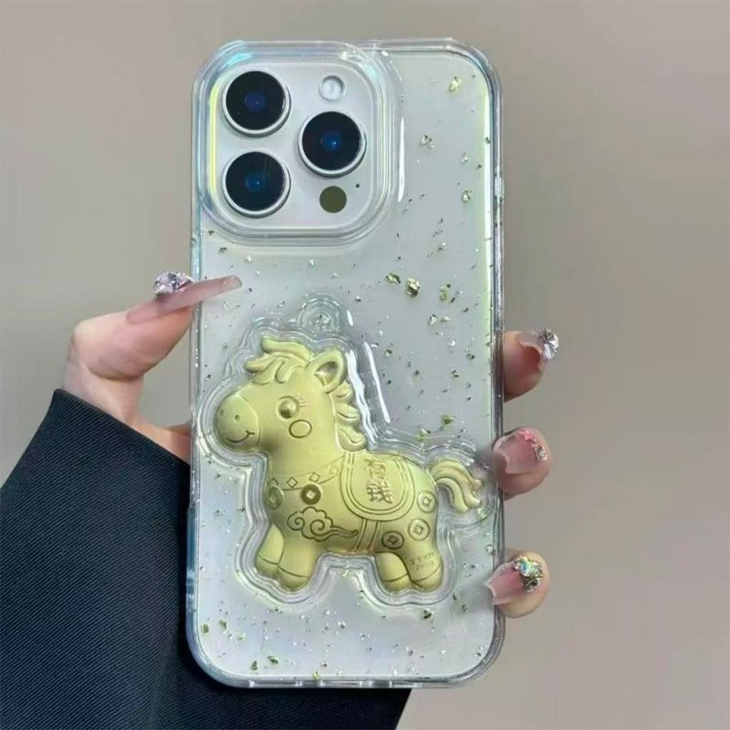 Three-dimensional Glue Phone Case Year of The Horse for Apple 17PROMAX Internet Celebrity Small Fresh Minimalist Style Glue Phone Case
