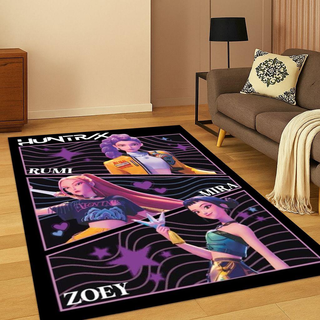 3D Demon Hunters Kpop Rumi Mira Zoey Music Carpet Rug for Bedroom Living Room Sofa Home Decor,Area Rug Non-slip Floor Mat Gift