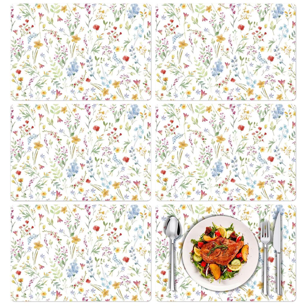 Tarklanda Set di 6 Tovagliette in Plastica Floreali Primaverili, 11 x 15,7 Pollici, Tovaglietta in Vinile Rettangolare Stagionale per Feste, Tovaglietta Vintage con Fiori e Uccelli