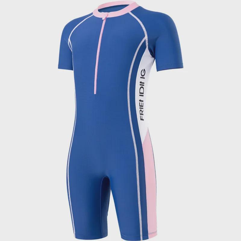 Costum de baie sport dintr-o singură piesă pentru copii 2024 - Mărime medie/mare, subțire, care acoperă abdomenul, cu mânecă scurtă pentru scufundări și izvoare termale