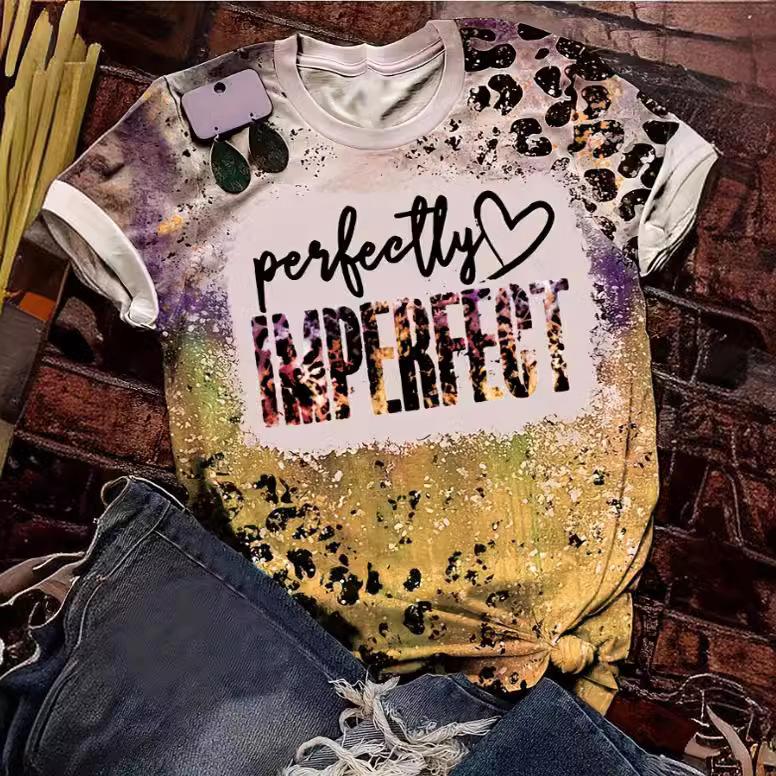 Leopard Print Letter Printed Short Sleeved Women's T-shirts Summer Street Round Neck Loose Top