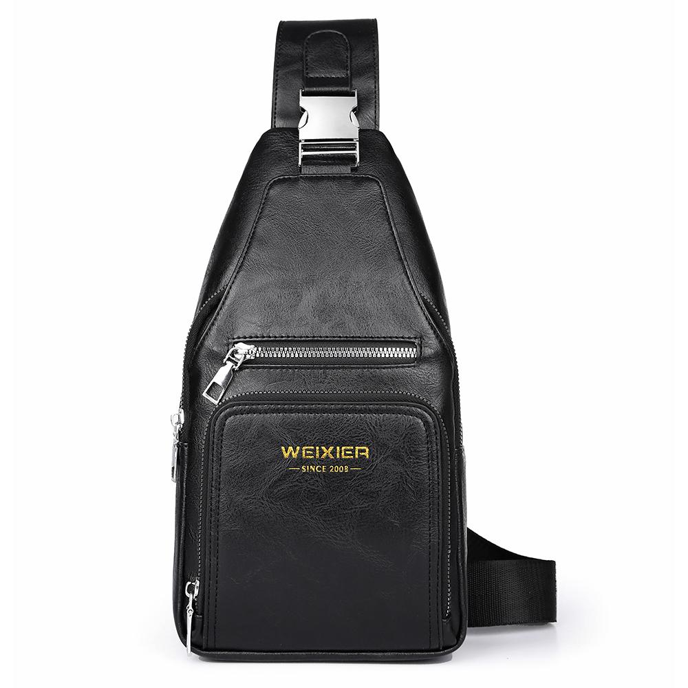 WEIXIER Bolso Bandolera de Cuero para Hombre Crossbody Hombro Pecho Impermeable Casual Mochila de Día para Viajes Deportes al Aire Libre