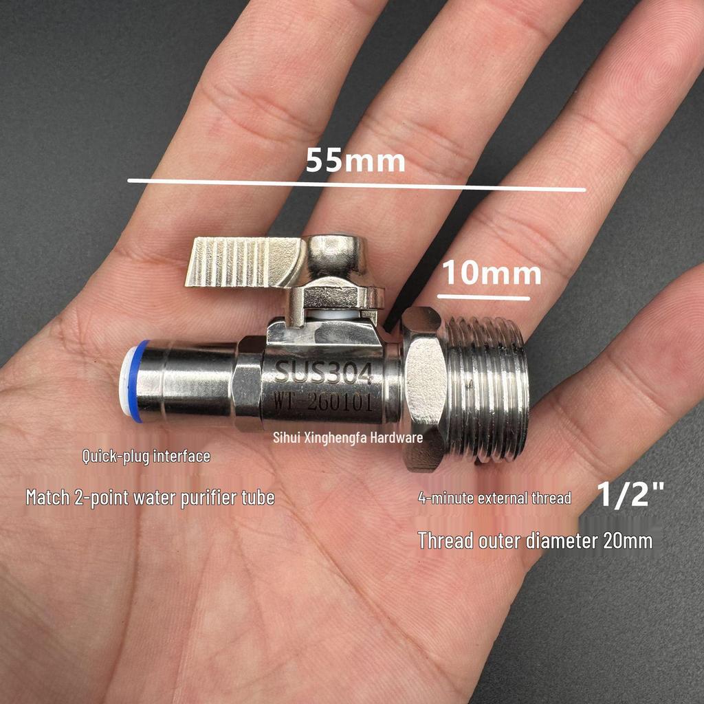 Stainless Steel Water Purifier Valve 304, Straight Through, 2-Point/3-Point, 1/2, 3/8 Inch PE Pipe, Pure Water Inlet Faucet