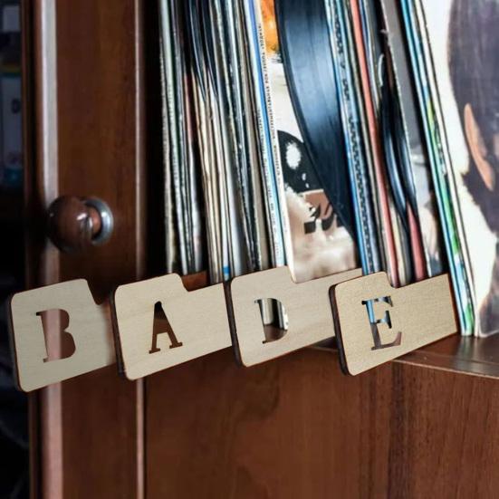 Alphabetical Wooden Vinyl Record Pcs Record for Vinyl Records Holder Organizer Dividers 26 DVDs Book A-Z