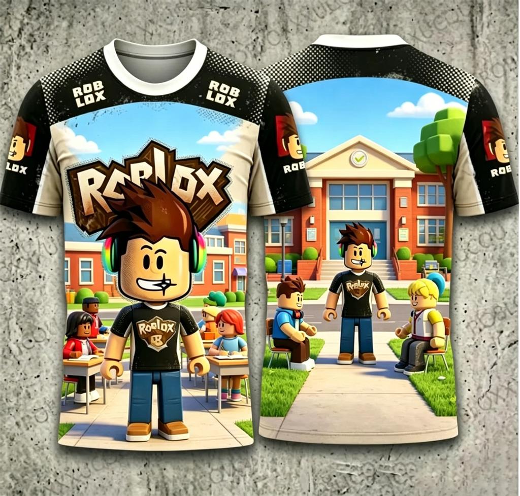 Fashion Roblox Kids Short Sleeve TShirt Colorful Rainbow Character Print Casual Tops for Boys Girls Daily Playwear