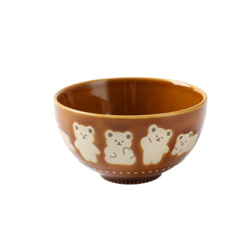 1pc Cartoon Bear Embossed Small Bowl 11.3x6.3cm/4.4x2.4inches High Temperature Resistant Household Tableware Ceramic Bowl