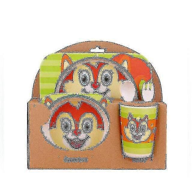 5pcs/set Baby Dish Tableware Children Cartoon Feeding Dishes Kids Natural Bamboo Fiber Dinnerware