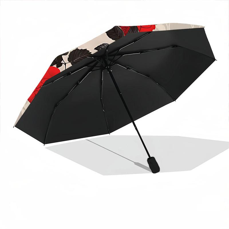 1pc Raven Roses Automatic Open/close Umbrella, 8-Rib sturdy structure, Auto Folding/Opening, Portable Travel Umbrella for Women,268
