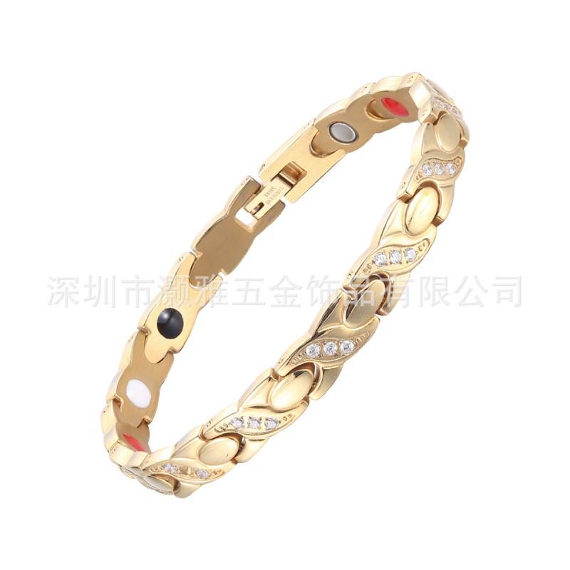 Adjustable Titanium Steel Bracelet With CNC Rhinestone Inlay 18K Gold Vacuum Plated Geometric Design Women