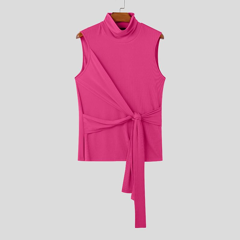 INCERUN Men Turtleneck Sleeveless Bandage Solid Knitted Vest Tanks