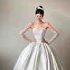 Satin Tube Top Main Wedding Dress Bride New French Light Luxury Street Photography Travel Photography Retro Elegant Wedding Dress