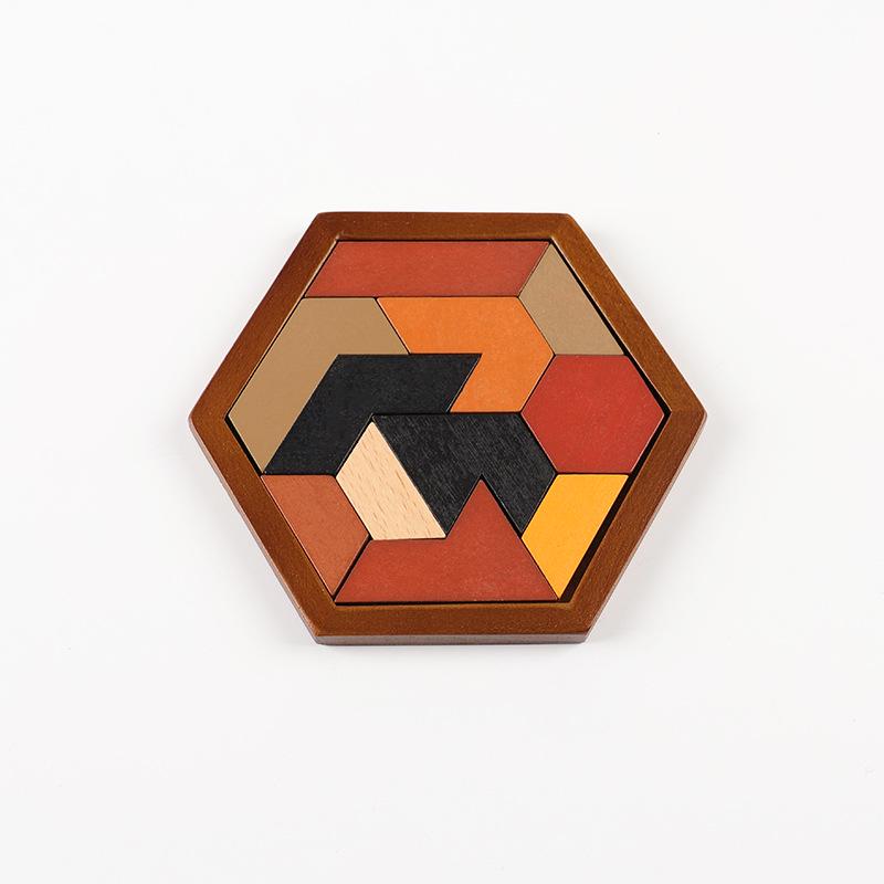 Hexagonal Irregular Chess Puzzle: 11-Piece Wooden Brain Teaser for Kids