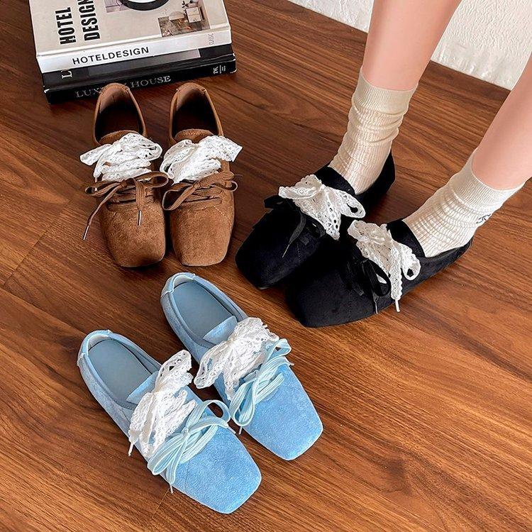 Inner height increase square head ballet style niche single shoes spring 2025 new Korean version retro suede platform casual shoes