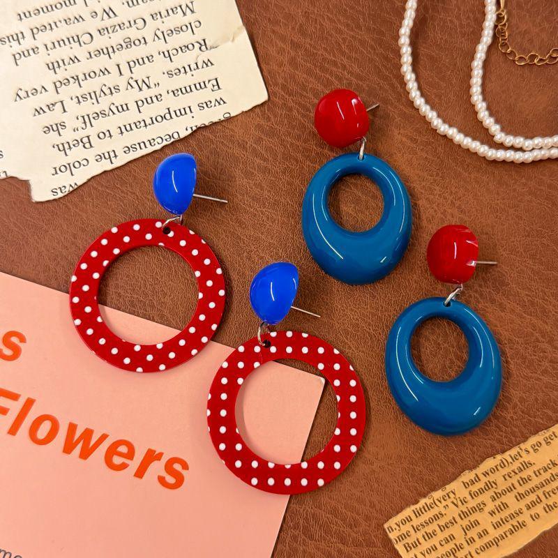 Retro Hong Kong Red Color Block Exaggerated Luxury Dangle Earrings - 2025 Vacation Style