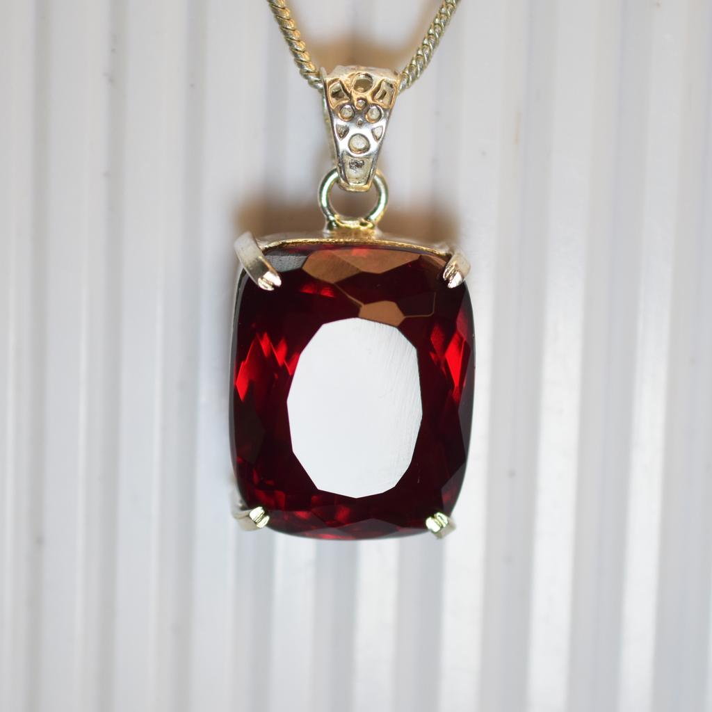 Natural 925 Sterling Silver Red Topaz Pendant Cushion 74.65 Ct Gems Certified My-405-k