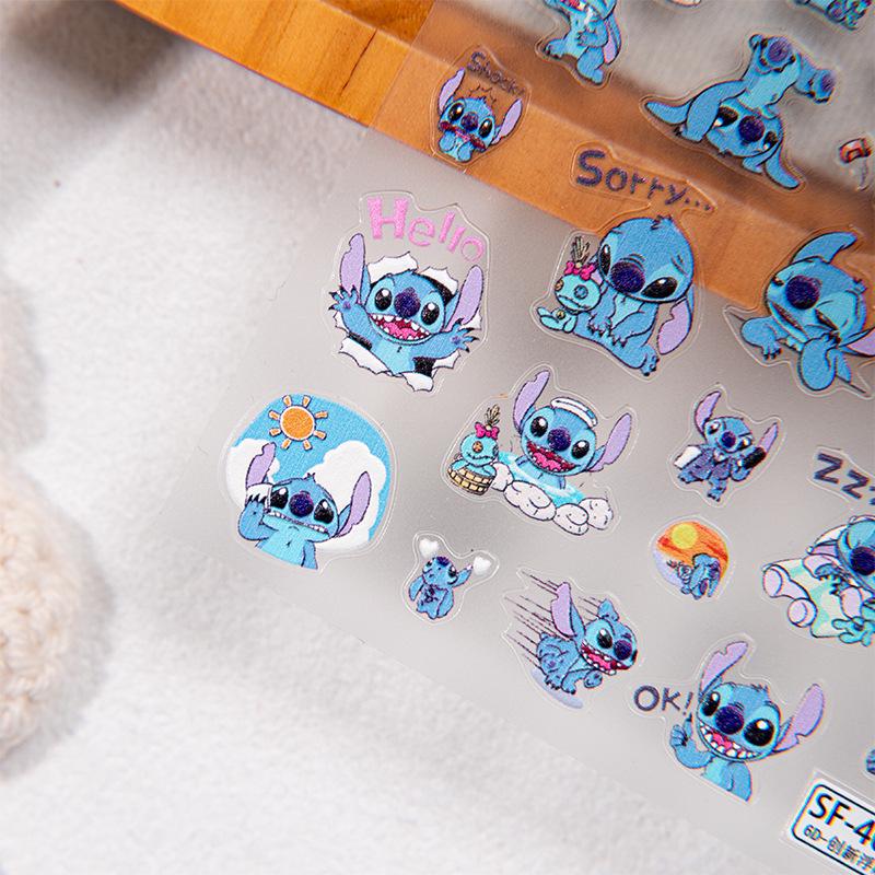 Sky Star 3D Prägung Baby Stitch Cartoon Nagelaufkleber - Niedliches Blaues Kamera Design, 5D Effekt
