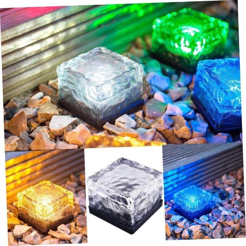1PC Solar Ice Cube Glass Brick Lights LED Waterproof Outdoor Solar Powered Pathway Garden Yard Landscape Decoration Lamps