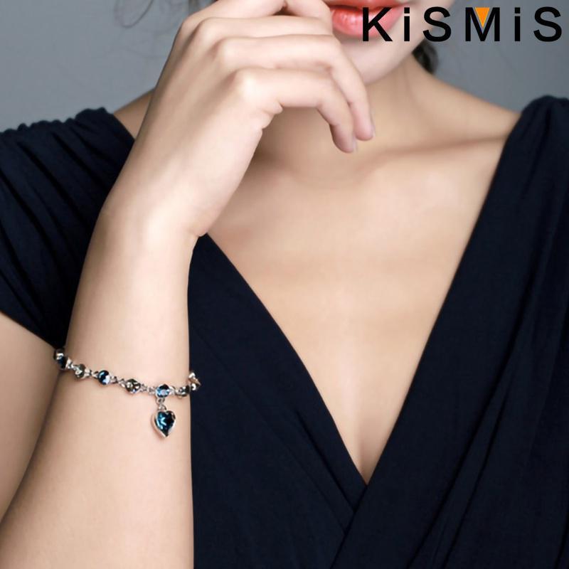 1PC Simple Creative Blue Crystal Zircon Heart Bracelet Women Valentine Day Gift Peach Heart Jewelry Accessories