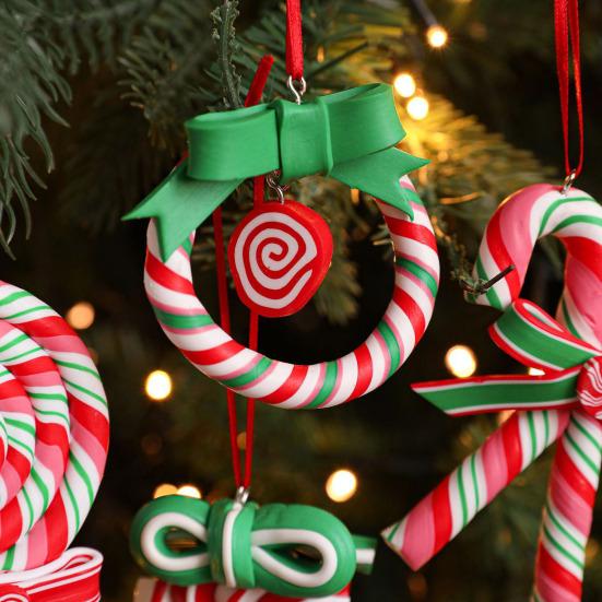 Christmas Lollipop Ornament Colorful Polymer Clay Peppermint Candy Cane Hanging Decoration Xmas Tree Holiday Party Home Decor Festival Gift