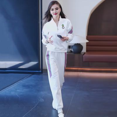 2 pièces/ensemble femmes ensemble de vêtements de Sport manches longues amples couleur assortie col montant sweat taille élastique pantalon Sport vêtements décontracté quotidien