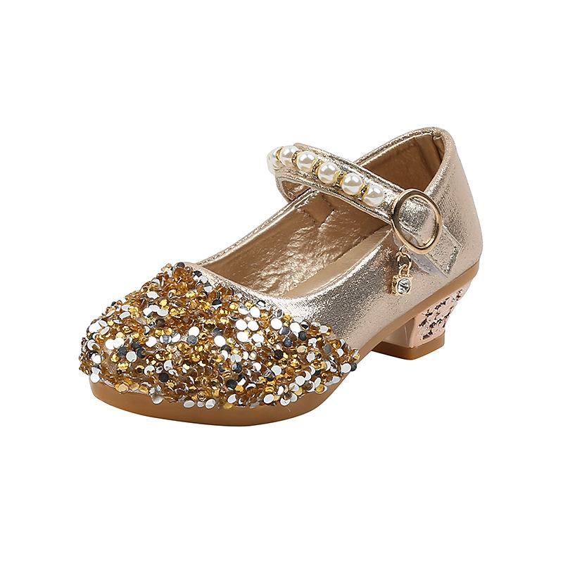 Fashionable High-Heeled Leather Shoes for Girls: Crystal Princess Shoes for Children's Performances