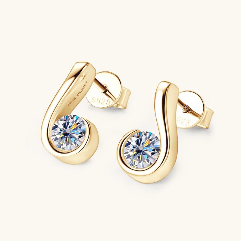 Silvere Glam Korean Version 6-character Note Moissanite Ear Studs With A High-end Design S925 Silver Ear Accessory