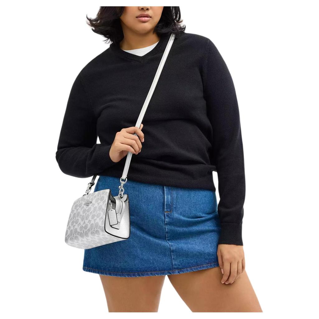 Coach 20 Metallic Crosshatch Coated Canvas Crossbody Bag Small Women Bags Silver CCK70-SVYGP