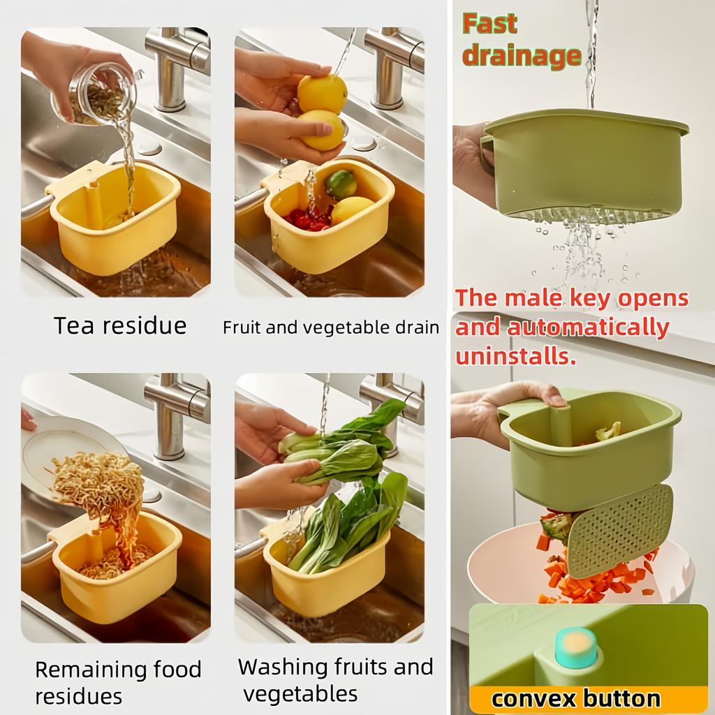 Kitchen Sink Drain Basket, Self-Cleaning Clog Prevention Mesh Filter Push Strainer for Kitchen and Bathroom - Automatic Food Waste Disposal