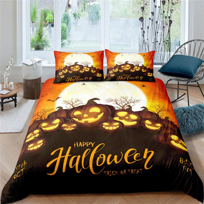 Comforter Halloween Bedding Set Cartoon Pumpkin Twin Queen Microfiber Horror Theme Comforter For Girls Boys Room Decor