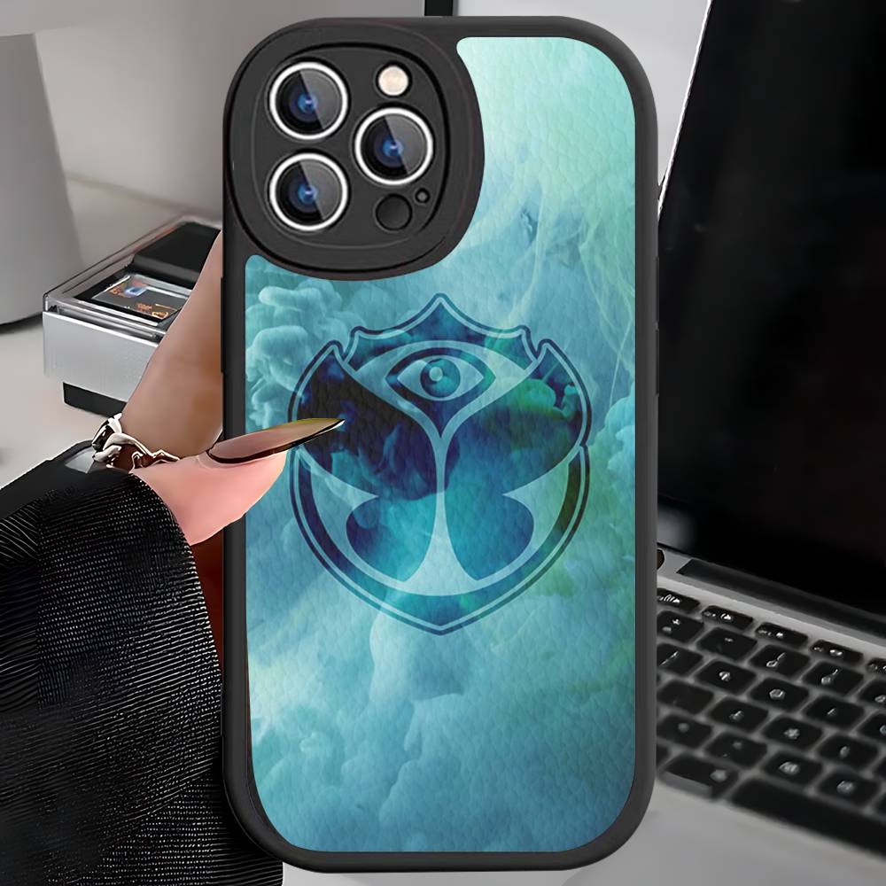 Coque de téléphone avec logo T-tomorrowland pour iPhone 11 12 13 14 15 16 Pro Max Mini Plus Étui en cuir souple
