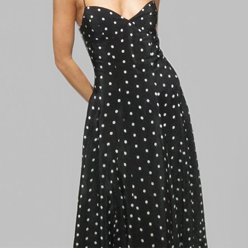 Wiosenna Odzież Damska Elegancka Codzienna Sukienka Party z Cienkimi Ramiączkami na Szelkach w Kropki