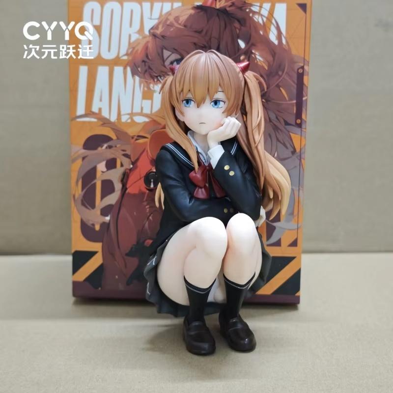 Anime Girl Asuka Academic-Style Squatting Pvc Action Figure Collectible Model Desktop Desktop Pc Case Decoration Toy Gift 10Cm