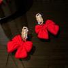 New Stylish Crystal Bow Knot Dangle Earrings For Women Lucky Red Color Heart Zircon Earring Girls Christmas New Year Jewelry