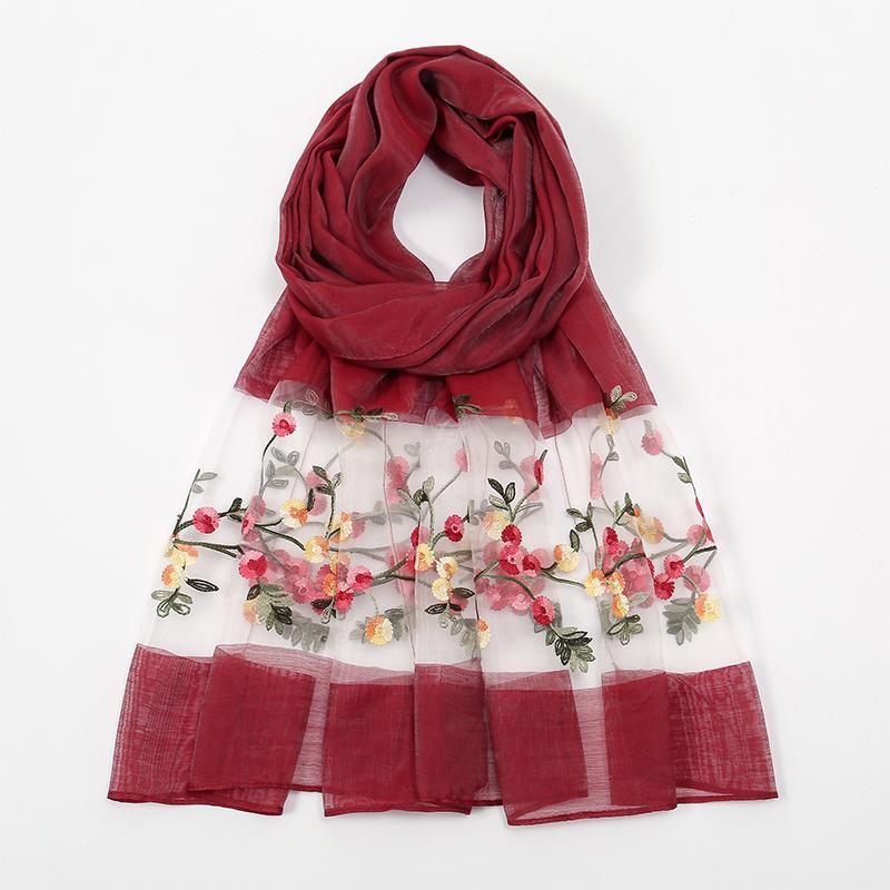Luxury Shiny Lace Scarf Silk Women Hijab Soft Wool Shawls and Wraps Large Flower Thin Scarves Foulard Female Bufanda  New
