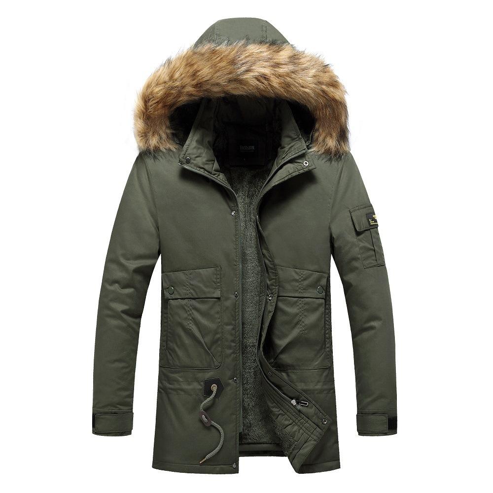 New Trendy Long Cotton-padded Jacket Plus Velvet Cotton-padded Jacket for Men, Mid-length Autumn and Winter Down-padded Jacket for Men