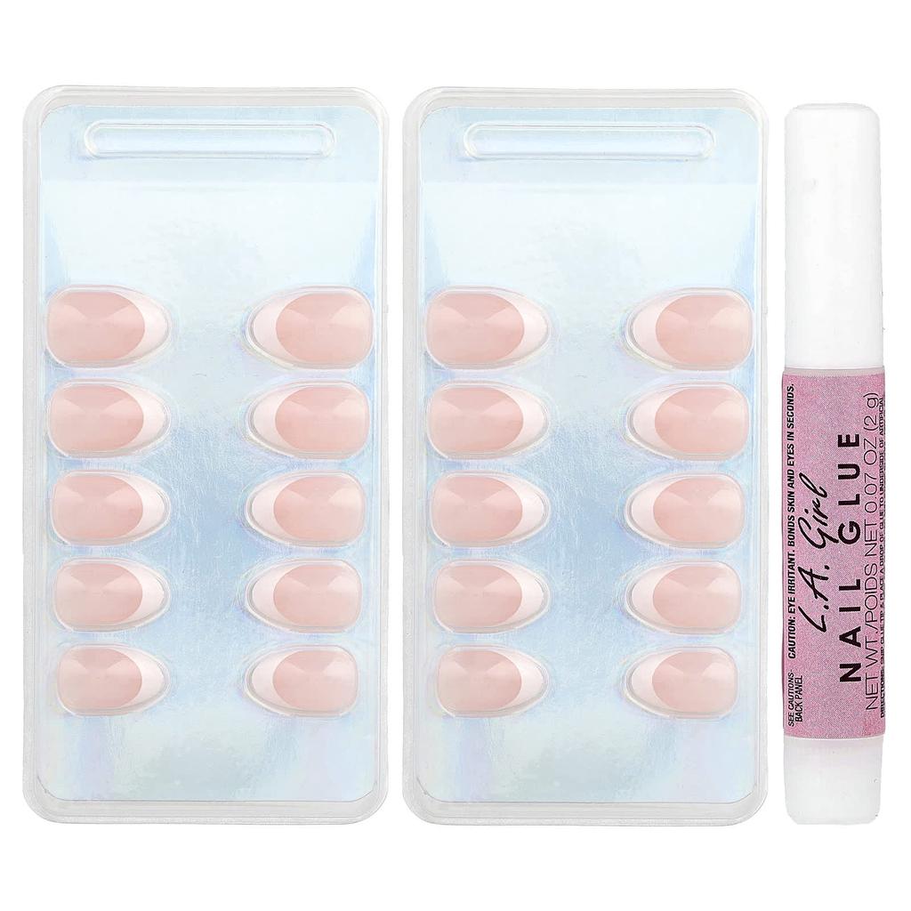 L.A. Girl, Oh So Shiny Artificial Nails, Gel Shine Nail Tips, GNT155 Modern French Tips, 25-Piece Kit