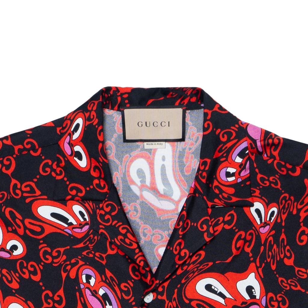 Gucci GG Hearts Silk Bowling Shirt 'Black Red' Men's 782500-ZAQEB-1072