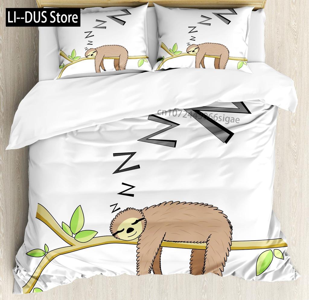 Cartoon Sloth Duvet Cover Bedding Set for Kid Girls Cute Animal Comforter Cover 1 Duvet Cover with 2 Pillowcases King Full Size