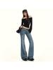 2025 Bamboo Texture Retro Flare Denim: Non-Clingy, Slimming, Stretchy, Loose, Floor-Length.