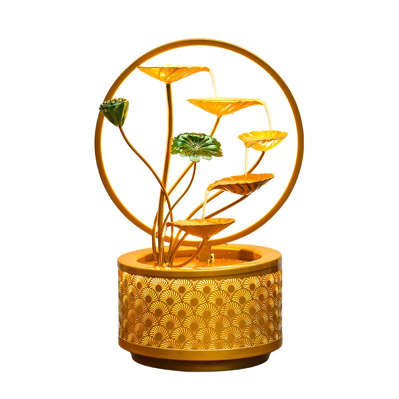 Lotus Water Fountain with Light & Fish Tank: Feng Shui Wheel for Wealth & Home Decor