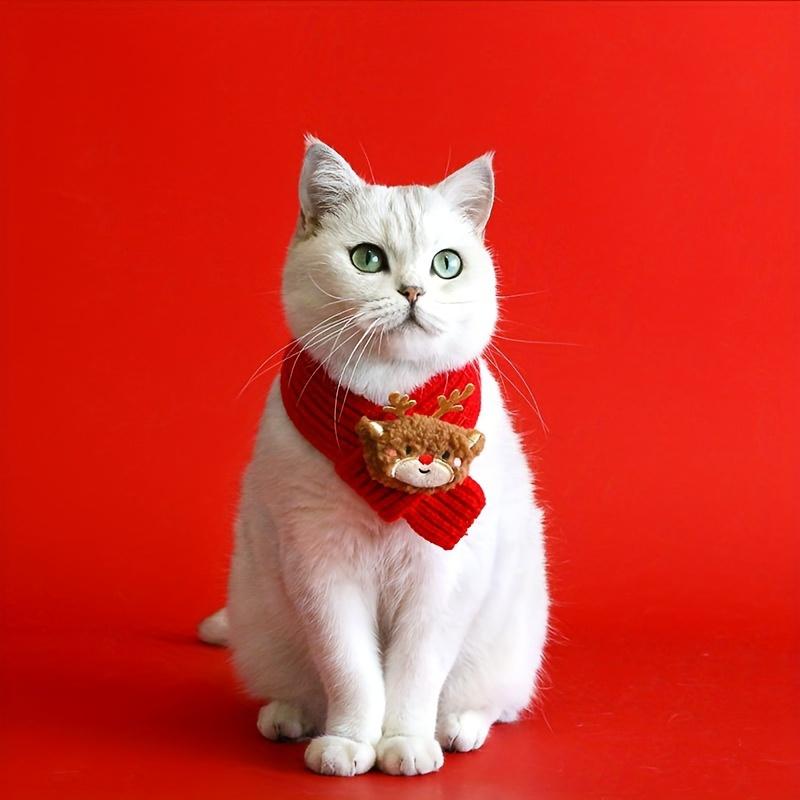 Christmas Pet Scarf, Cat Dog Wool Thread Scarf, Cartoon Snowman Elk Warm Plush Cat Knitted Scarf Christmas Gift for Pets