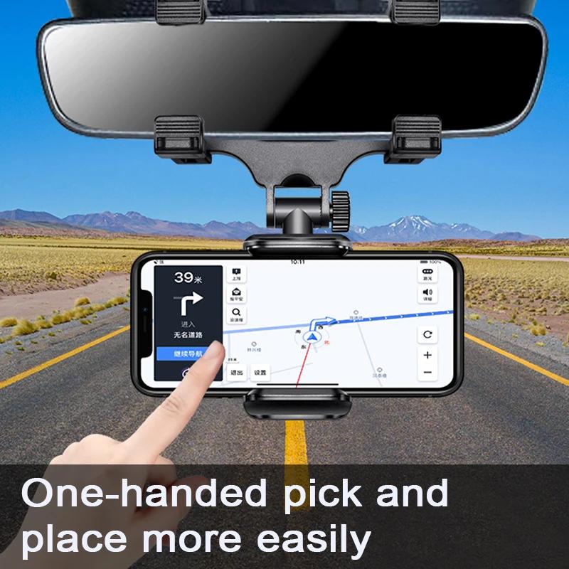 Rearview Mirror Phone Holder for Car Free Rotation Adjustment Phone Mount Stable Gripper Smartphone Navigation Bracket