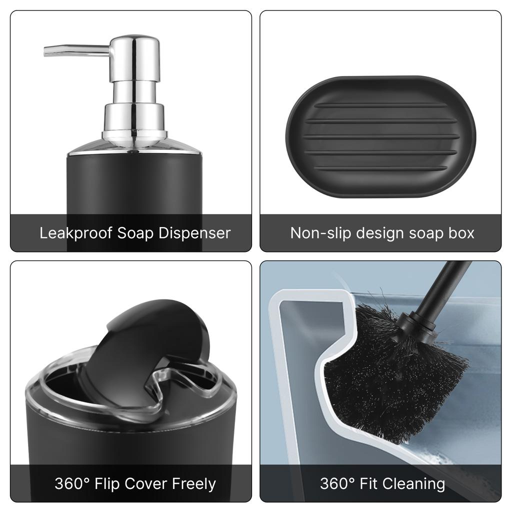Sada koupelnových doplňků 9dílná černá koupelnová dekorace s držákem na zubní kartáčky Hrnek na zubní kartáček Mýdlo