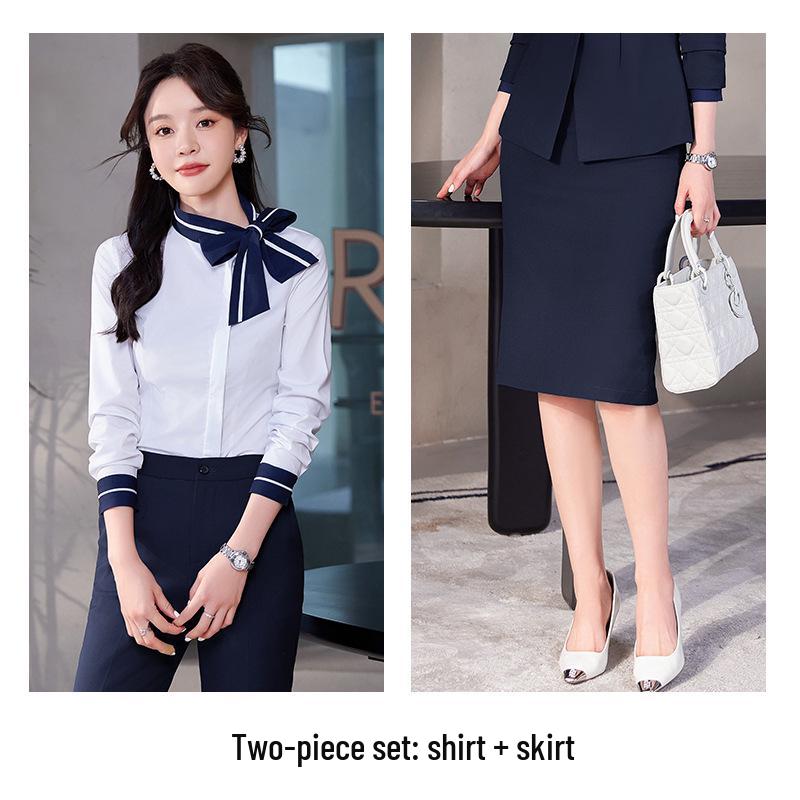 Women's Professional Workwear Set: Long & Short Sleeve Suit for Beauticians and Receptionists, High-End Spring/Autumn Style.