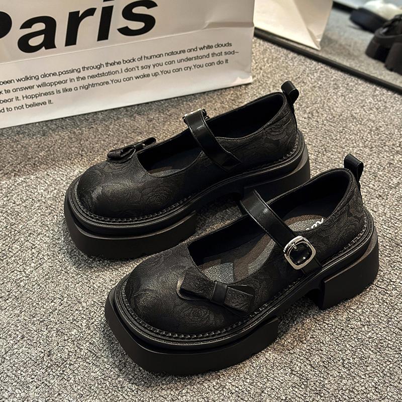 Fashion Sweet Cute Bow Lolita shoes Women High Heels Mary Janes Shoes New Luxury print design Dress Pumps Student British Style Loafers